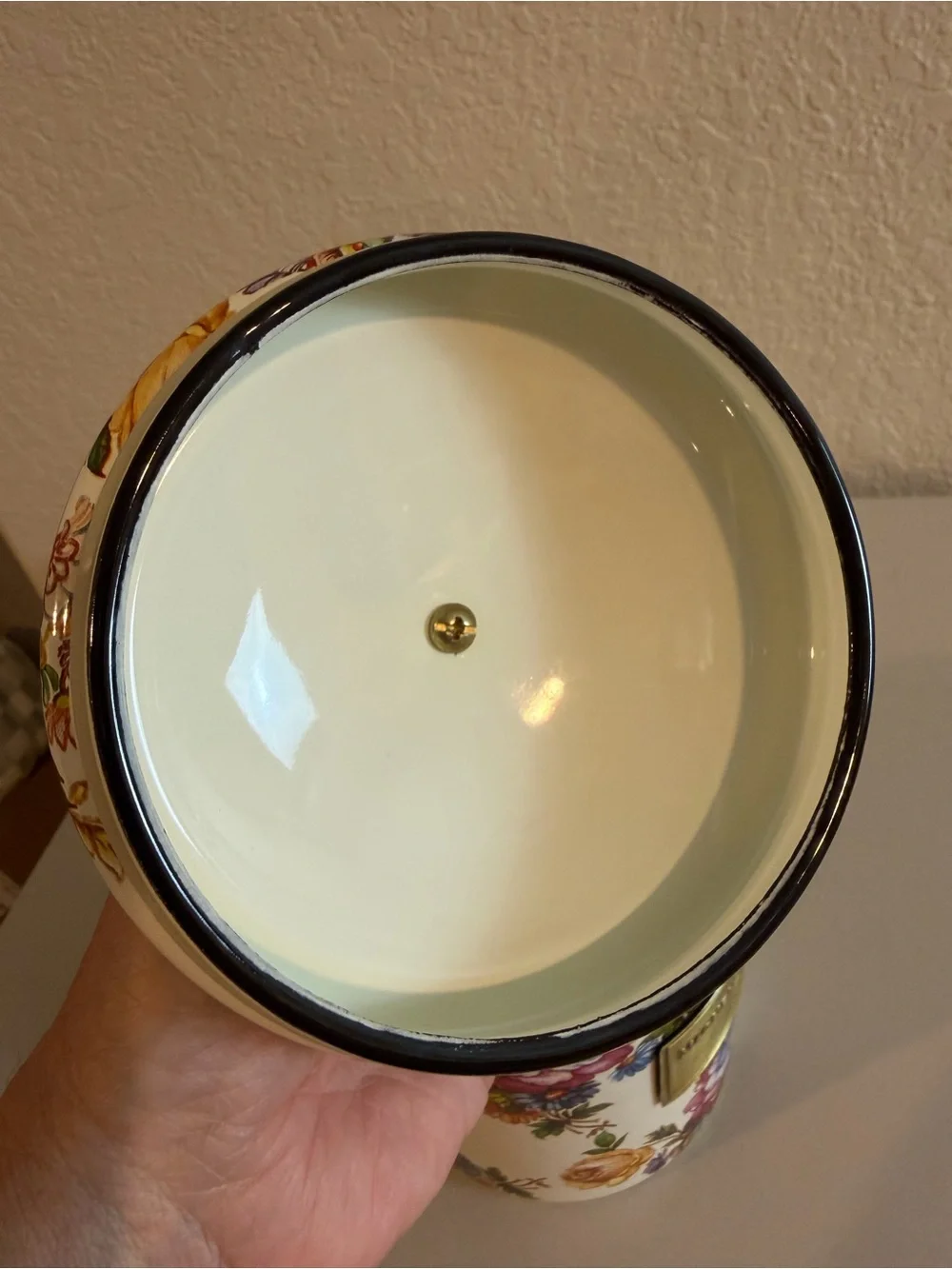 MacKenzie-Childs Small Canister White Floral Market with HTF Blue Ring